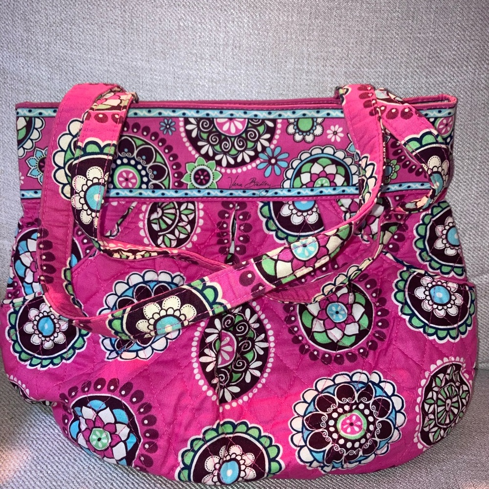 Vera Bradley Cafe Latte Paisley Little Tote Bag 2 Strap Brown Purse